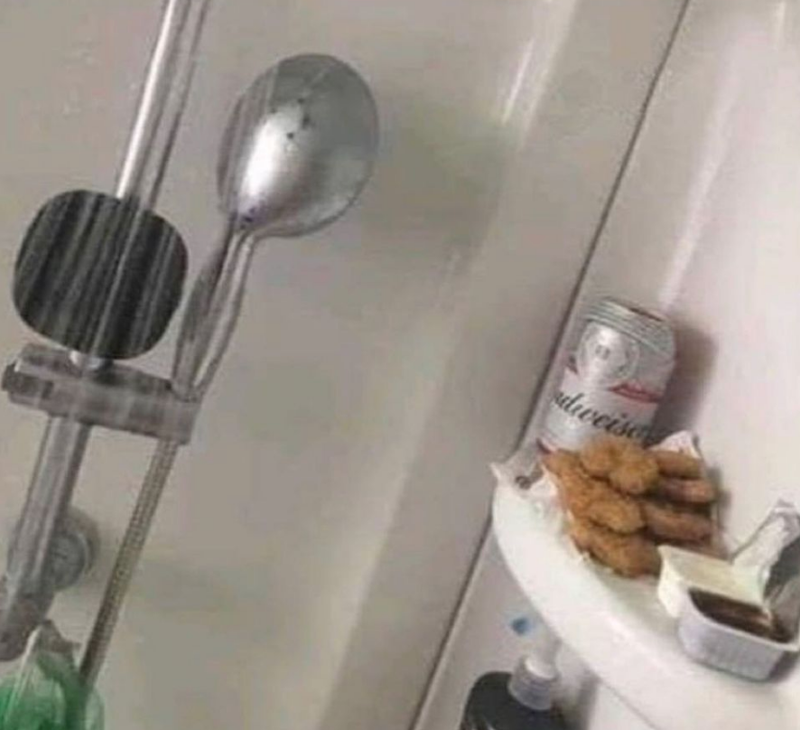 CauseWereGuys's tweet photo. There's "living" then there's "showering with beer and chicken nuggets living" https://t.co/EBx32oIq19