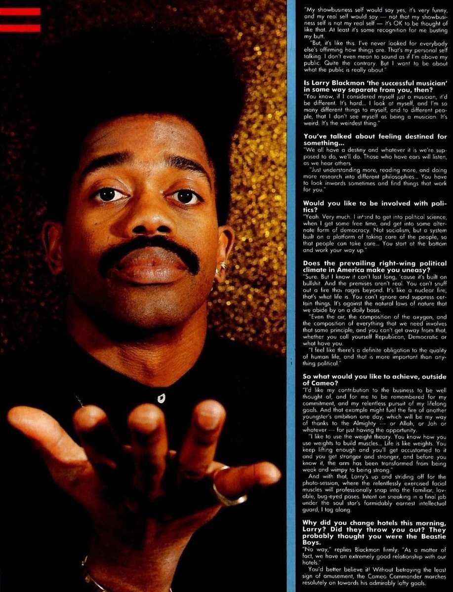 Great photos and prescient interview in this unidentified magazine clip shared on our Facebook discussion group. We guess 1987. If you remember this magazine, tweet at us! #cameo #cameonation #larryblackmon