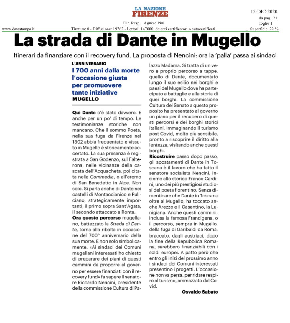 PartSocialista's tweet photo. Per i 700 anni dalla morte, un’occasione unica per per promuovere nuovi itinerari. 
Rileggi i due articoli con proposte di @NenciniPsi: “La strada di #Dante in Mugello”e “Nel Mugello la via smarrita da sfruttare” pubblicati oggi su @qn_lanazione . https://t.co/L4bf8h5GPP