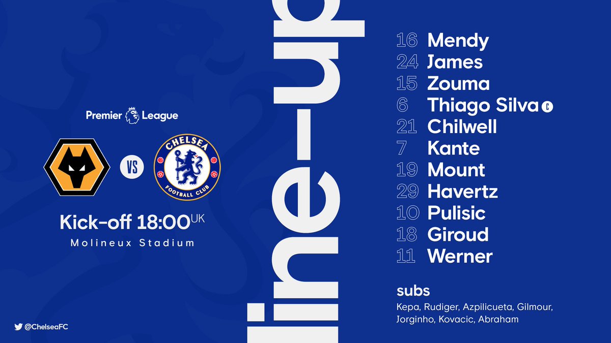 ChelseaFC's tweet photo. Chelsea team news! 📝

#WOLCHE https://t.co/wjOnC1N510