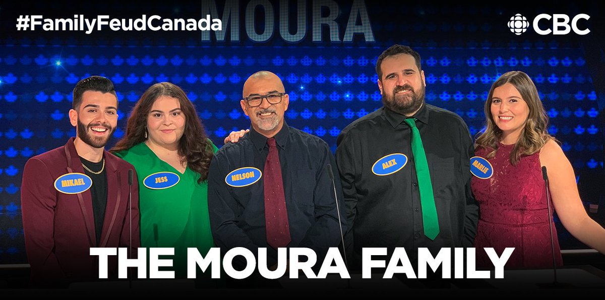FamilyFeudCa's tweet photo. Tonight on a NEW EPISODE of Family Feud Canada, the GALLACHER family returns to face the MOURA family!

📺 New season, new families, new laughs. Watch #FamilyFeudCanada every Mon-Thurs 7:30 (8NT) on @CBC. https://t.co/kkOmavW6rx