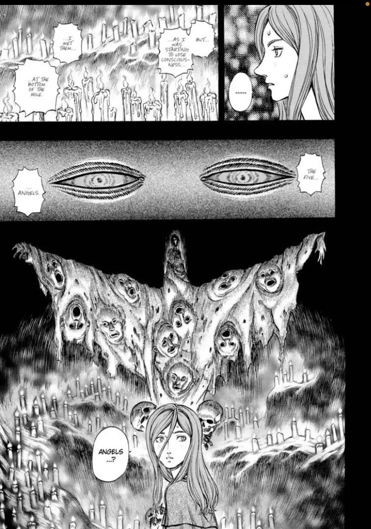 Il a essayé de remonter à la surface mais s’est fait agresser et a préféré rester seul dans la fosse. Il a trouvé par la suite une beherit, il était sur le point de mourir quand le beherit s’est activé il a eu une audience avec les God Hand.