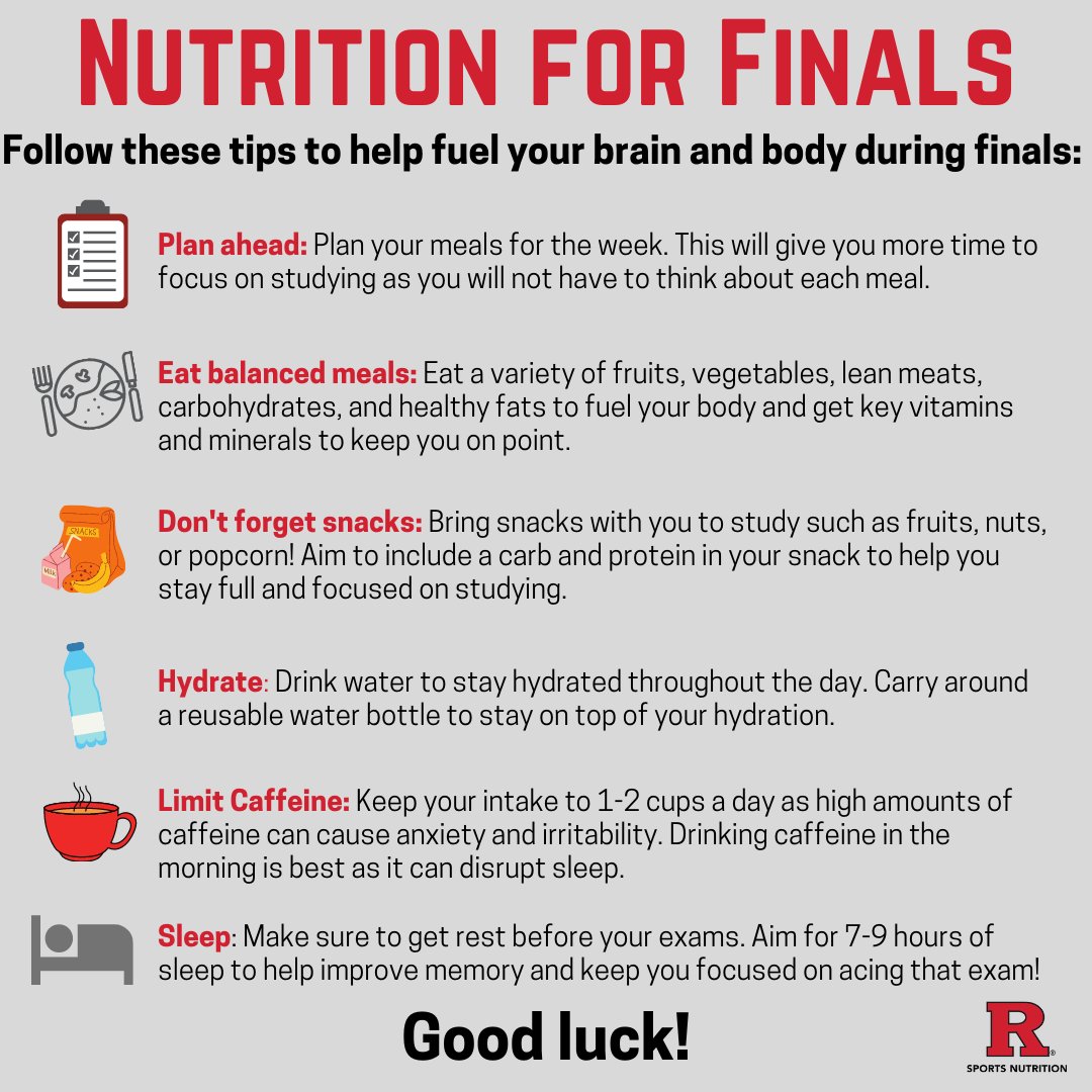 Good luck on your final exams this week! Here are few nutrition tips to keep you on your 'A' game 💯