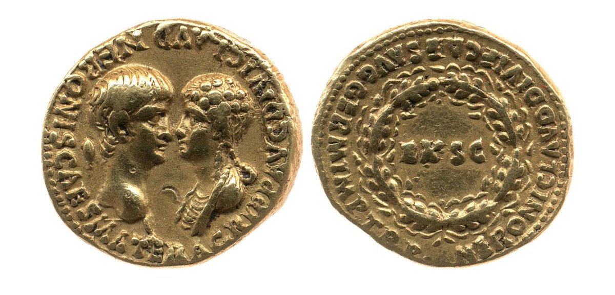 Ancient Coin of the Day: Realistically today, there could only be one topic - as a birthday present for Nero, let's look at how a young princeps can age rapidly in the role!  #ACOTD  #Nero Image: RIC Nero 3; British Museum (R.6509). Link -  http://numismatics.org/ocre/id/ric.1(2).ner.3