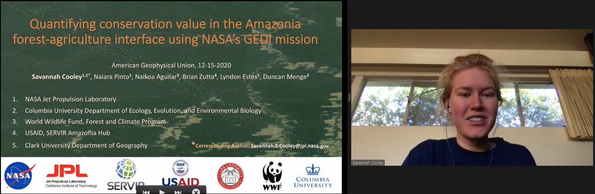 Next up at  #AGU20,  @Pteronura's collaborator Savannah Cooley is presenting on the use of  @GEDI_Knights data for  #forest monitoring in the  #Amazon, in the context of Dr. Pinto's ongoing  @SERVIRGlobal-funded project. https://twitter.com/BZgeo/status/1338891710215151617