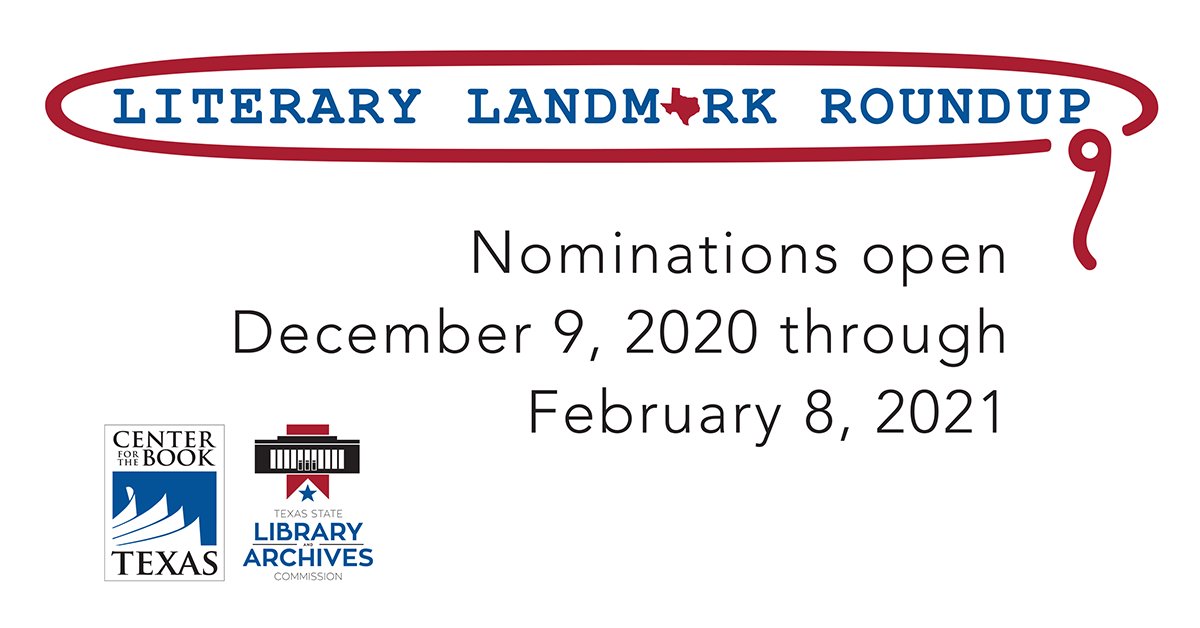 LoneStarLit's tweet photo. With only 5 #LiteraryLandmark sites designated in Texas, @TSLAC is launching the 2021 Literary Landmark Roundup to double the number! Learn more &amp; submit nominations online. 
#TexasCenterForTheBook #TexasLandmarks #LiteraryTexas #TexasLiteraryLandmarks
https://t.co/5S5DytToHB https://t.co/Xu3Y6fTs26