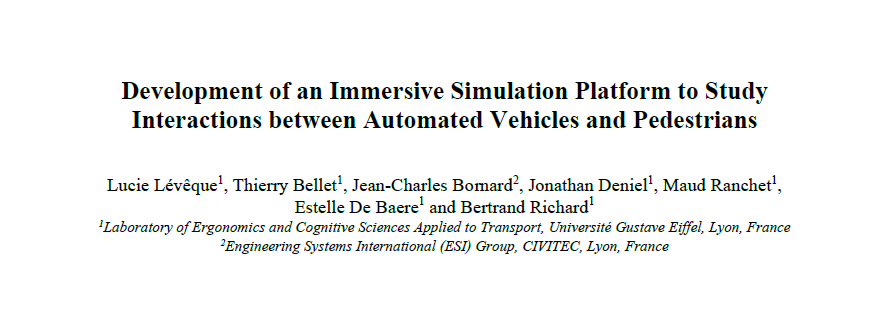 SUaaVE (@suaave_project) on Twitter photo In this paper, we report on a #DrivingSimulator study that looks at the acceptance of #AutomatedVehicles, allowing the conduct of immersive experimentations, both from the pedestrian’s and the driver’s point of view. #H2020Transport <a href="/iot_automotive/">IoT Automotive News</a>
Link: scitepress.org/PublicationsDe… In this paper, we report on a #DrivingSimulator study that looks at the acceptance of #AutomatedVehicles, allowing the conduct of immersive experimentations, both from the pedestrian’s and the driver’s point of view. #H2020Transport <a href="/iot_automotive/">IoT Automotive News</a>
Link: scitepress.org/PublicationsDe…