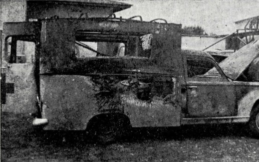 ModernConflict's tweet photo. Operation UNOKAT: The ambulance in which three civilian Red Cross workers were riding in Elisabethville #Congo after it was hit by the gun and bazooka fire of Ethiopian soldiers of @UN ONUC; all three were killed on 13 December 1961 #CONGO60 https://t.co/30jAuxZZO6