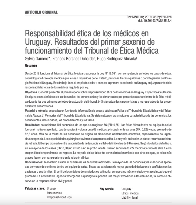 medicinalegal's tweet photo. Premio RMU-Roemmers "Prof. Dr. Jorge Torres": "Responsabilidad ética de los médicos en Uruguay, resultados del primer sexenio de funcionamiento del Tribunal de Ética Médica", de @gamero_sylvia, @FranBorches y @HugoRodAlmada recibió el 2º Premio compartido.
https://t.co/kdJcIyn44M https://t.co/jlqLX7RFu4