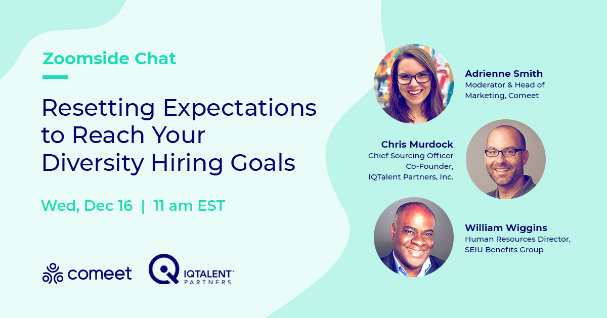Attend our Zoomside chat tomorrow at 11 am ET! <a href="/cmurdock/">cmurdock</a>, <a href="/hrwithbenefits/">William J. Wiggins</a>, and Adrienne Smith will help you set expectations to reach your diversity hiring goals. Register for the webinar now! comeet.zoom.us/webinar/regist…

#diversity #hiring #equality #inclusion