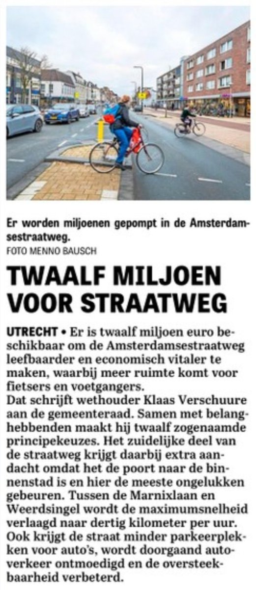 EricRoeske's tweet photo. Twaalf miljoen voor Amsterdamsestraatweg en omgeving. Wethouder Klaas Verschuure heeft twaalf principekeuzes gemaakt om de straat leefbaarder en vitaler te maken. Dinsdagochtend in #Telegraaf_Utrecht https://t.co/CIUydPU26x