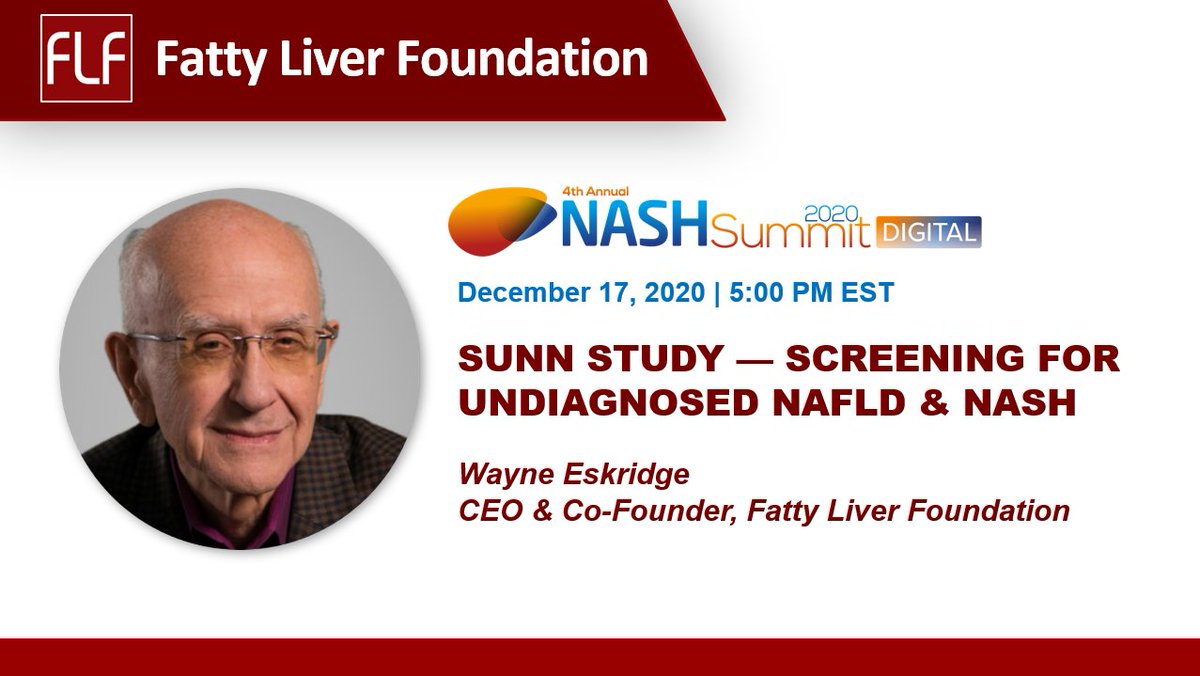 LiverSaver's tweet photo. Are you attending the #NASHSummit? We look forward to connecting & exploring ways to integrate patient centricity into your #NASH diagnostics & drug development programs.
Join us on Dec 17 at 5 pm EST for @WayneEskridge1's presentation on screening for undiagnosed #NAFLD NASH. https://t.co/GywZbDHXT8