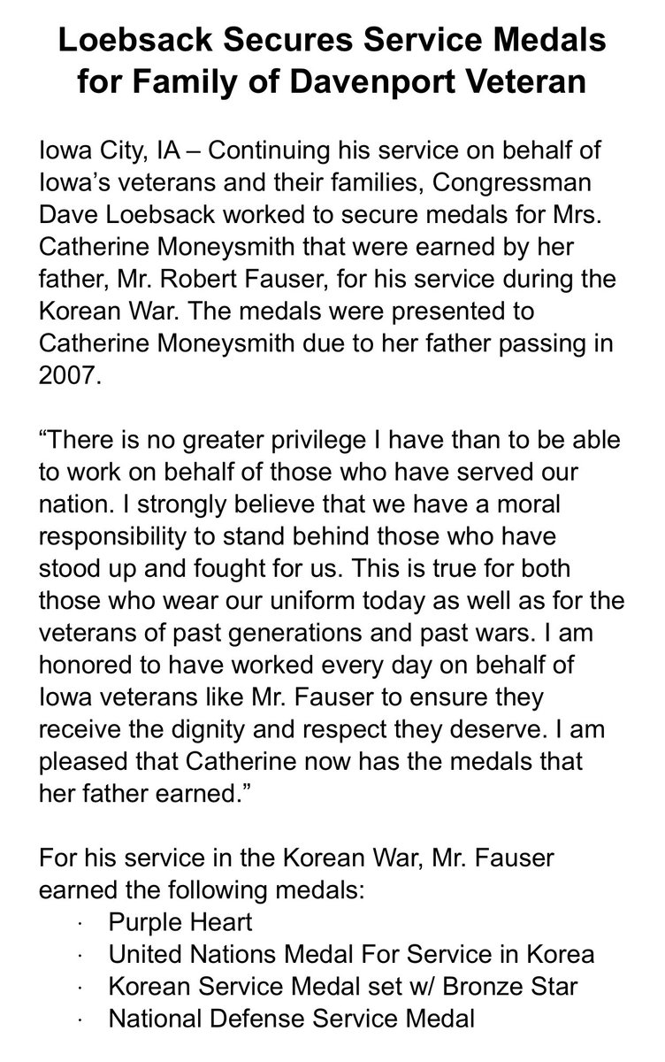 I’m honored to have worked on behalf of all veterans, and their families, to ensure they receive the dignity and respect they earned fighting on behalf of our nation.