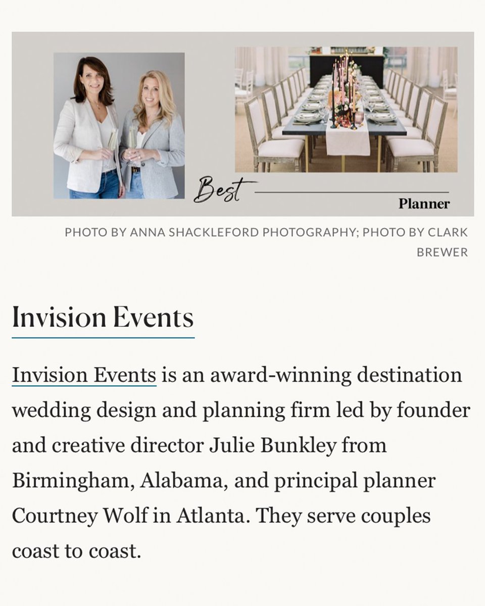 So very grateful to be included among this esteemed list of the Best Wedding Planners in America. Thank you <a href="/brides/">BRIDES</a> and <a href="/annapriceolson/">Anna Price Olson</a> for this wonderful honor! brides.com/best-wedding-p…