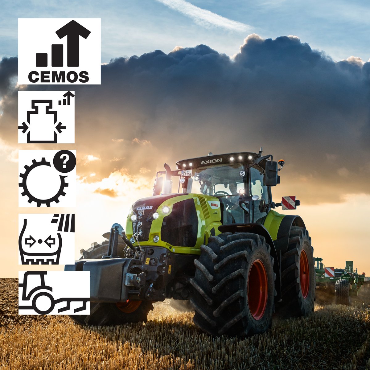 CLAAS_UK's tweet photo. CEMOS within your #CEBIS terminal continually suggests settings for your tractor and equipment such as implement settings, ballasting, tyre pressures and much more to optimise your machines performance in the field.

#cemosfortractors #claastractors https://t.co/VxBhkqoeXN