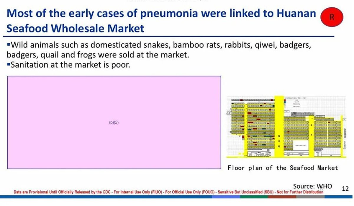 8. Another QuestionUsing a FOIA request in the US, the Post also obtained a separate blurred map of the market held by the WHO & the US CDC. "there are areas where markings by investigators differ between the versions"Note small print: Not for Further DistributionWhy Not?