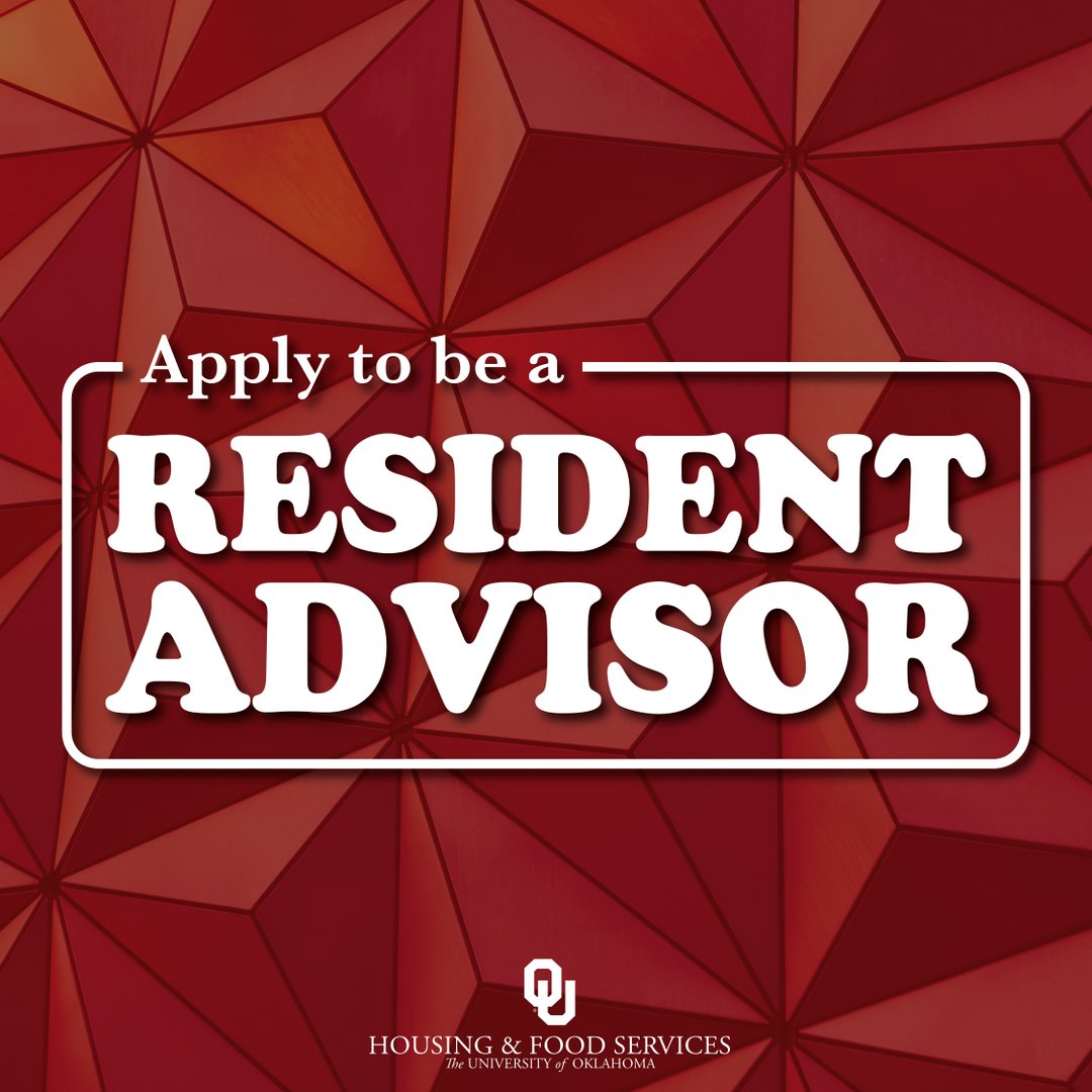 OU_HRL's tweet image. Make housing a home! Apply to be a Resident Advisor today by searching #203393 at jobs.ou.edu. Applications close Dec. 23.
