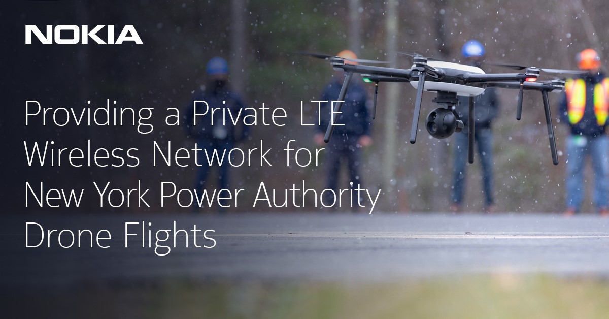 Congrats to <a href="/NYPAenergy/">NY Power Authority</a> for successfully testing drone flights over a #privateLTE network! We are proud NYPA selected our Nokia Digital Automation Cloud platform to help build a secure, robust, and reliable network for close-up inspection of power lines. nokia.ly/3oUzkAK