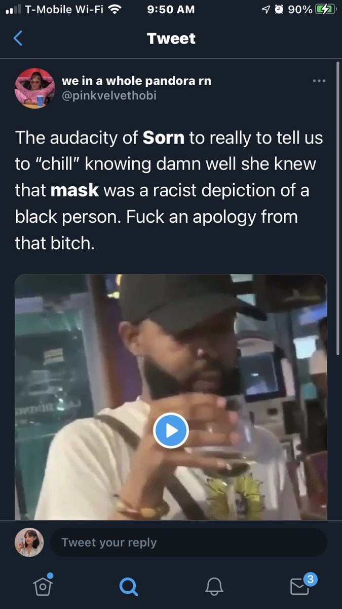 despite this the image made waves and sorn was trending #1 on twitter. ppl got the wrong idea and believed that the mask was a racist depiction of a black person with over the top features. they were very angry at sorn for posting the pic