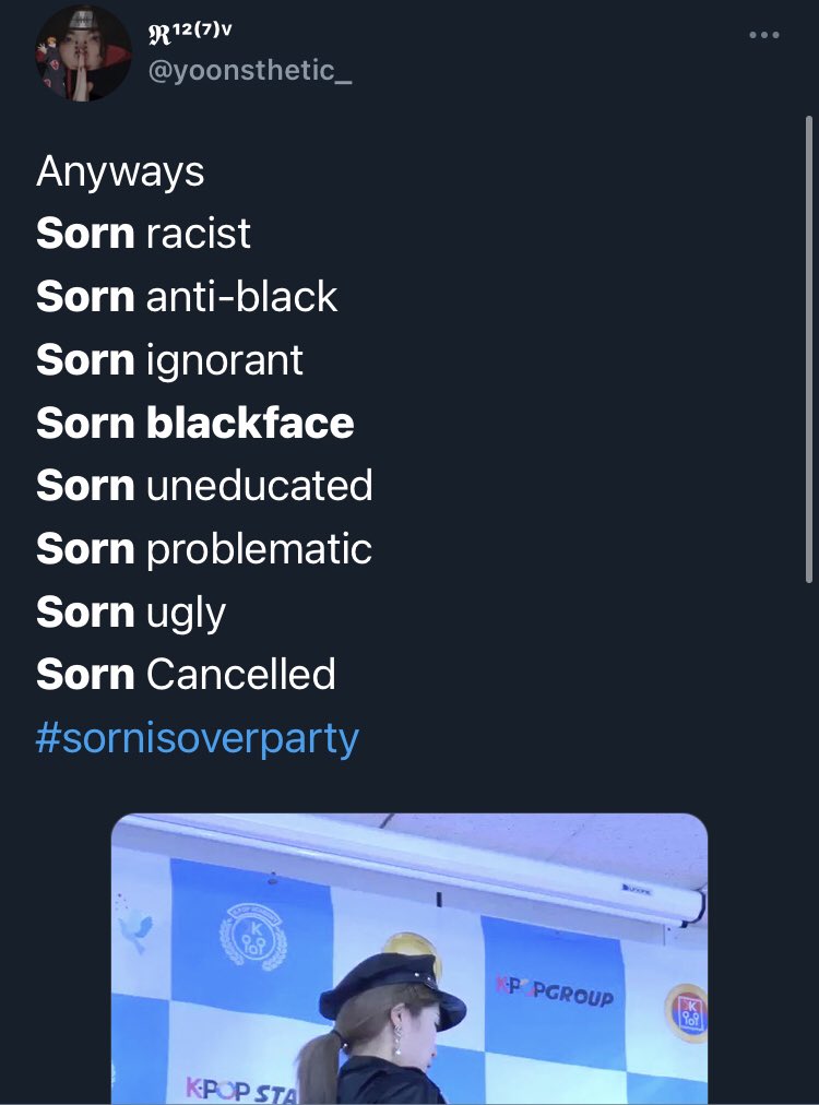 despite this the image made waves and sorn was trending #1 on twitter. ppl got the wrong idea and believed that the mask was a racist depiction of a black person with over the top features. they were very angry at sorn for posting the pic