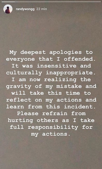 sorn posted on instagram and twitter making a clear apology to those who were hurt by the picture posted. the man wearing the mask posted his apology to his instagram apologizing for his actions