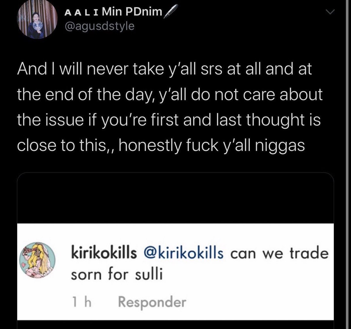 now at this point i thought we could all move on from this incident but it was only the beginning. everyday after what happened dec 2019 sorn has been the target of harassment. it’s so bad that sorn takes many breaks off of social media bc of the anxiety it gives her