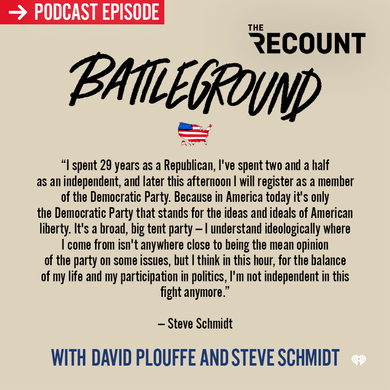 davidplouffe's tweet photo. Steve breaks some big news about his party affiliation.  And the legendary @carlbernstein breaks down today's news and puts it in historical context. It may not be the episode you want to hear, but need to hear. https://t.co/buZYaKs2Sc https://t.co/0n59vgjv92