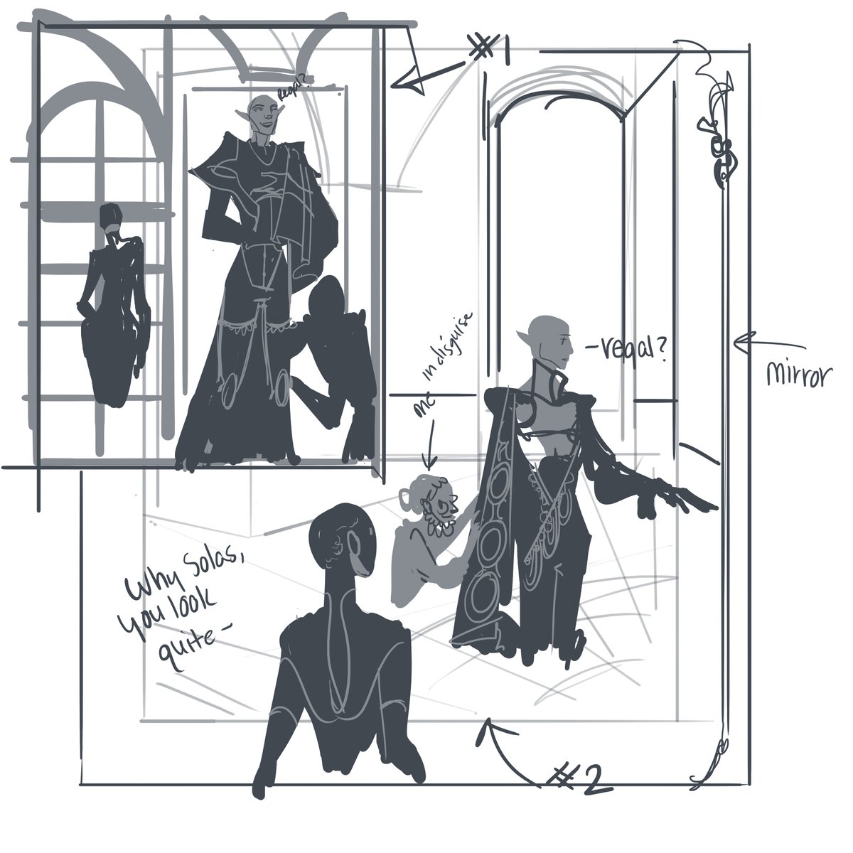 Just little #DragonAgeInquisition thumbnails. I used to sketch everything, but I really like playing more with shape language/silhouettes now. #sketch 