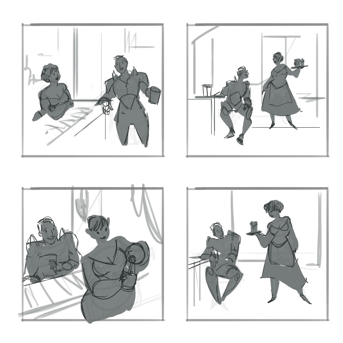 Just little #DragonAgeInquisition thumbnails. I used to sketch everything, but I really like playing more with shape language/silhouettes now. #sketch 
