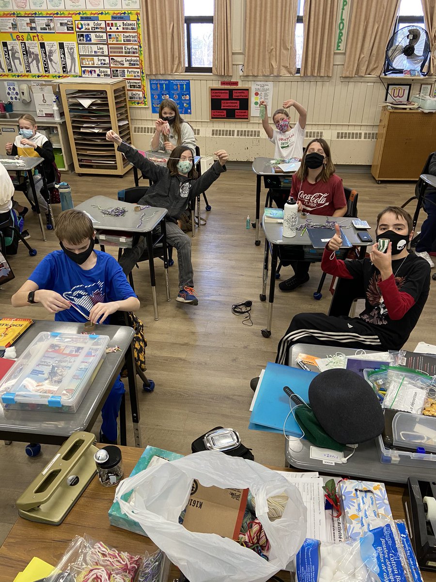 FIecoleCentral's tweet photo. Crafty 7M is making mini-toques. A gift from our class penguin M. Waddles! 🐧 https://t.co/F3B6NoE9wn