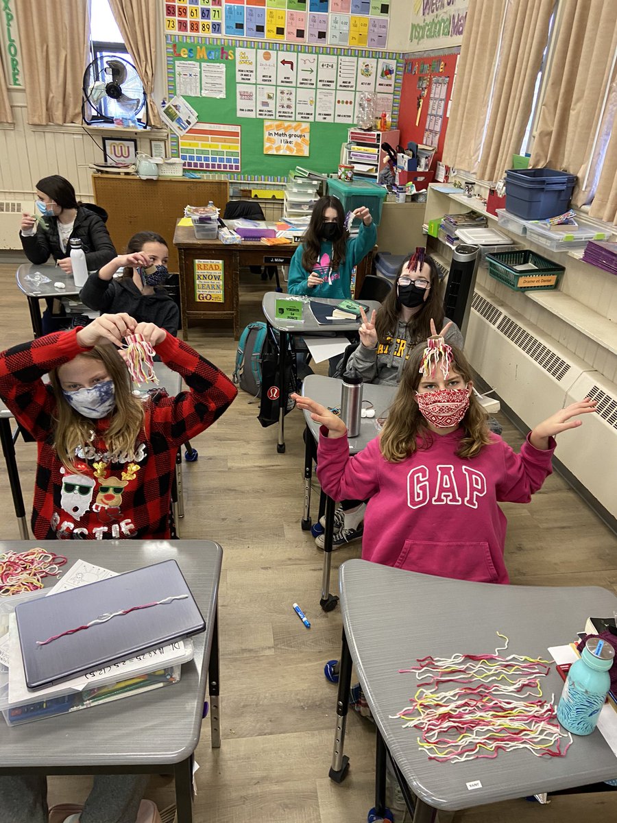 Crafty 7M is making mini-toques. A gift from our class penguin M. Waddles! 🐧