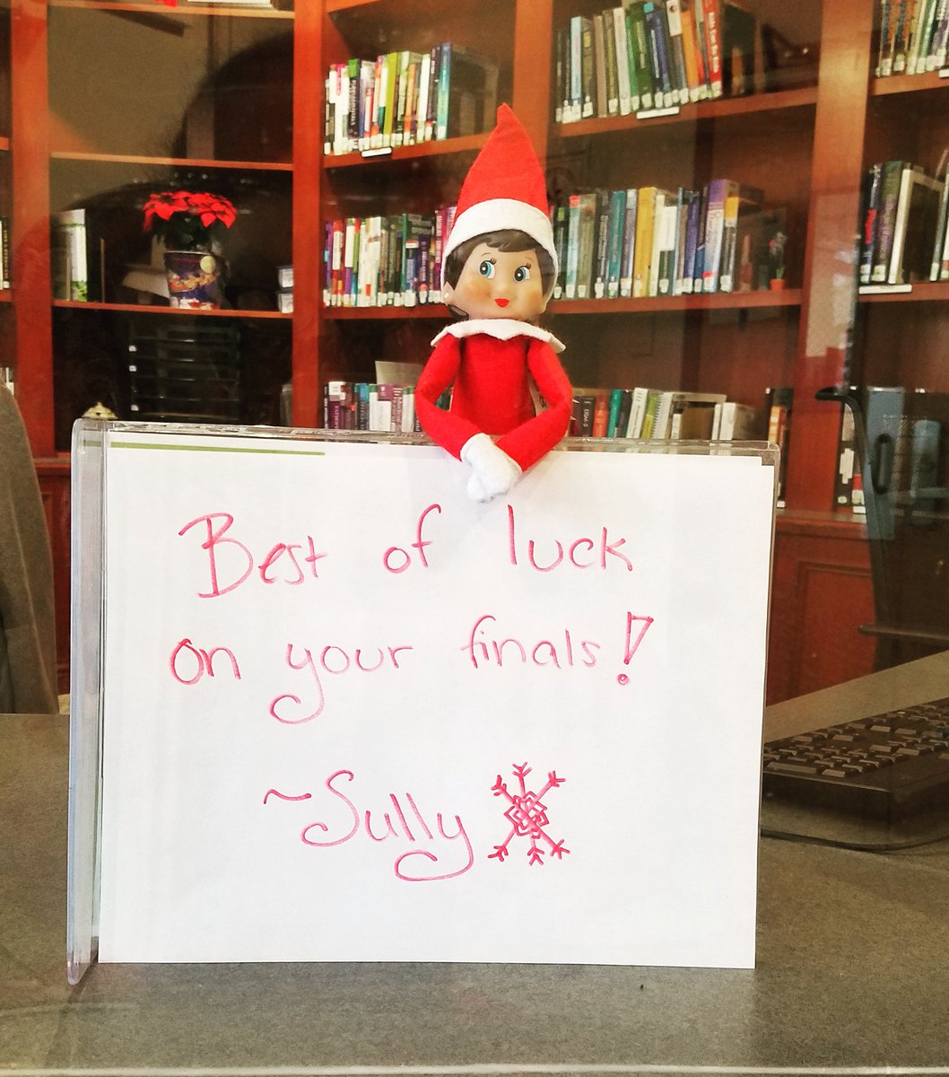 SullivanLibrary's tweet photo. Sully brings DC students a message on behalf of everyone at the Sullivan Library: best of luck on your finals! https://t.co/J0KR98vuDm