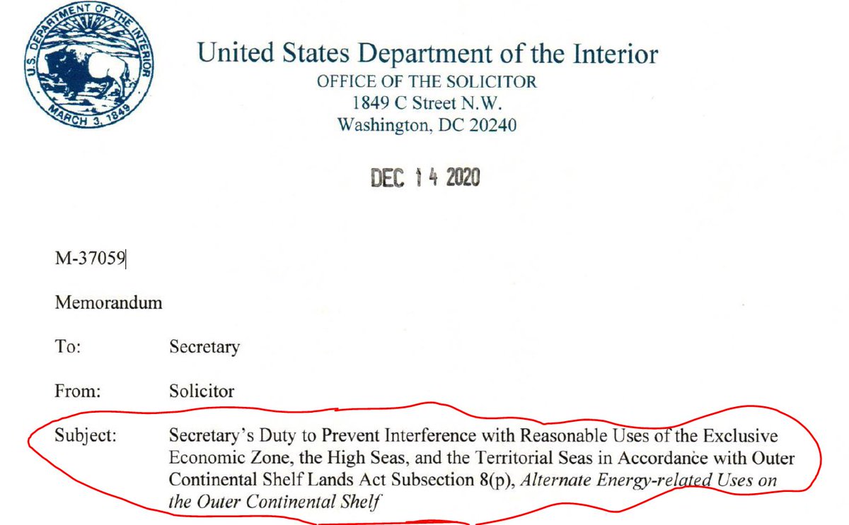 A bit of a SCOOP (there's a sentence I don't think I've ever tweeted): The Trump Administration's Department of Interior has released a memo that could have dramatic implications for the burgeoning offshore wind industry. It's titled... wow that's a mouthful