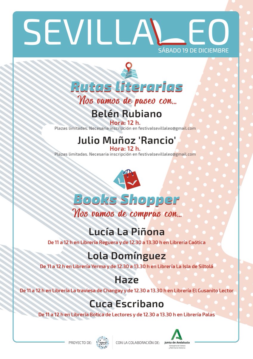 Nurialupi's tweet photo. Ahora que está tan de moda decir eso de tardeo, copeo, etc., en @ederecom y @CulturaAND nos apuntamos al #SevillaLEO ¿Quién se viene? #Sevillaleyendodebuenasmaneras #bookshopper cc @saraarguijo @guadacarmona @pabloscandon @AntoniaOsorno @PatriciaGodino @ramoscharo https://t.co/XIufz38XmL