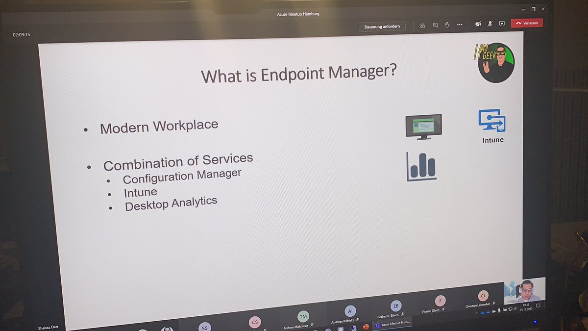 AzureMeetupHH's tweet photo. @ShabazDarr has already started his talk at our December 2020 #AzureMeetupHH on #EndpointManagement. Looking forward to get more knowledge on this interesting topic.
Thx for sharing your knowledge with us!
#CommunityRocks #Azure #Security #KuC #Passion https://t.co/z1ZU7hs6yM