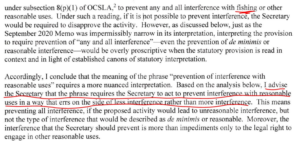 What does this mean?"Interference with Reasonable Use" refers to fishing. This is about the conflict between the nascent offshore wind industry and the fishing industry