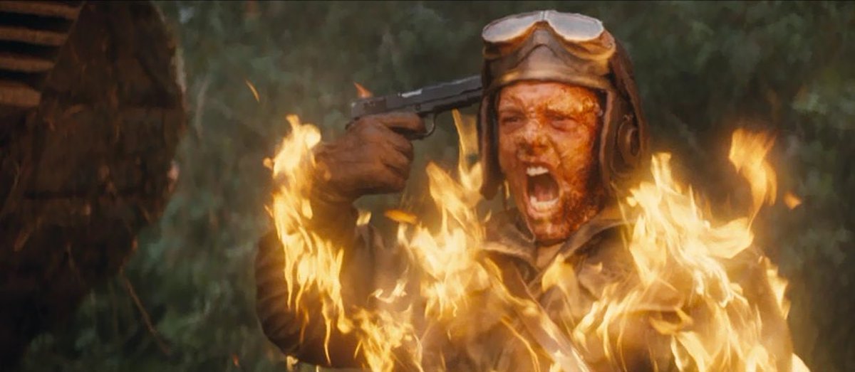 “Let them burn” or “don’t waste your ammo” or purposely selecting incendiary rounds is common. Why ought we feel sympathy for them?BUT in Fury, we are made to feel sympathetic for a GI engulfed in flames who kills himself- the Germans are given the same fate w/o mercy