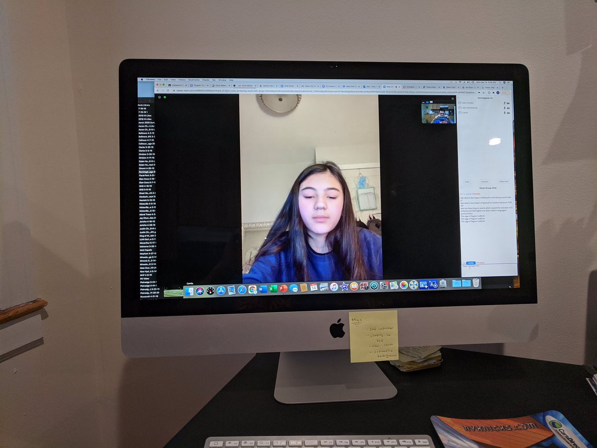 Calling in the ringers! 7th grader Camila Garabato from @mineolavirtual remotely interviewing Professor of English Mark Amodio from Vassar College for her NHD project. Camila conjured hard-hitting questions about the inception, evolution and impact of Northern European languages.