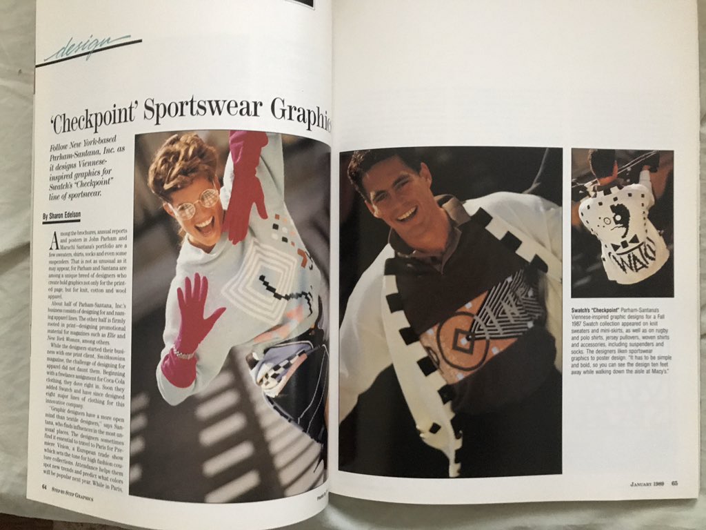 One of them was coming from an article in a graphic magazine (1989 Step-by-Step Graphics Magazine), wrote about NY print designers Parham-Santana Inc. They designed Swatch’s wool apparel, with the procress is aligned more to graphic design process.