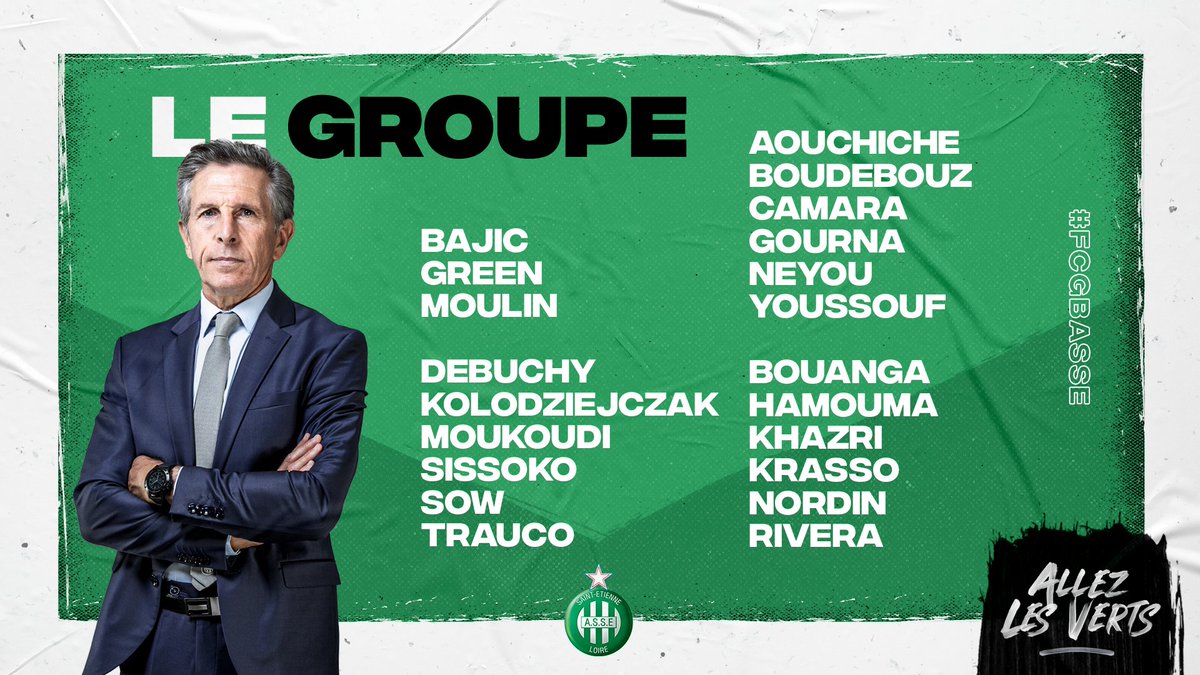 ASSEofficiel's tweet photo. 📋👥 Les 2️⃣1️⃣ joueurs retenus par Claude #Puel pour #FCGBASSE ! https://t.co/kXhiYzUEhJ