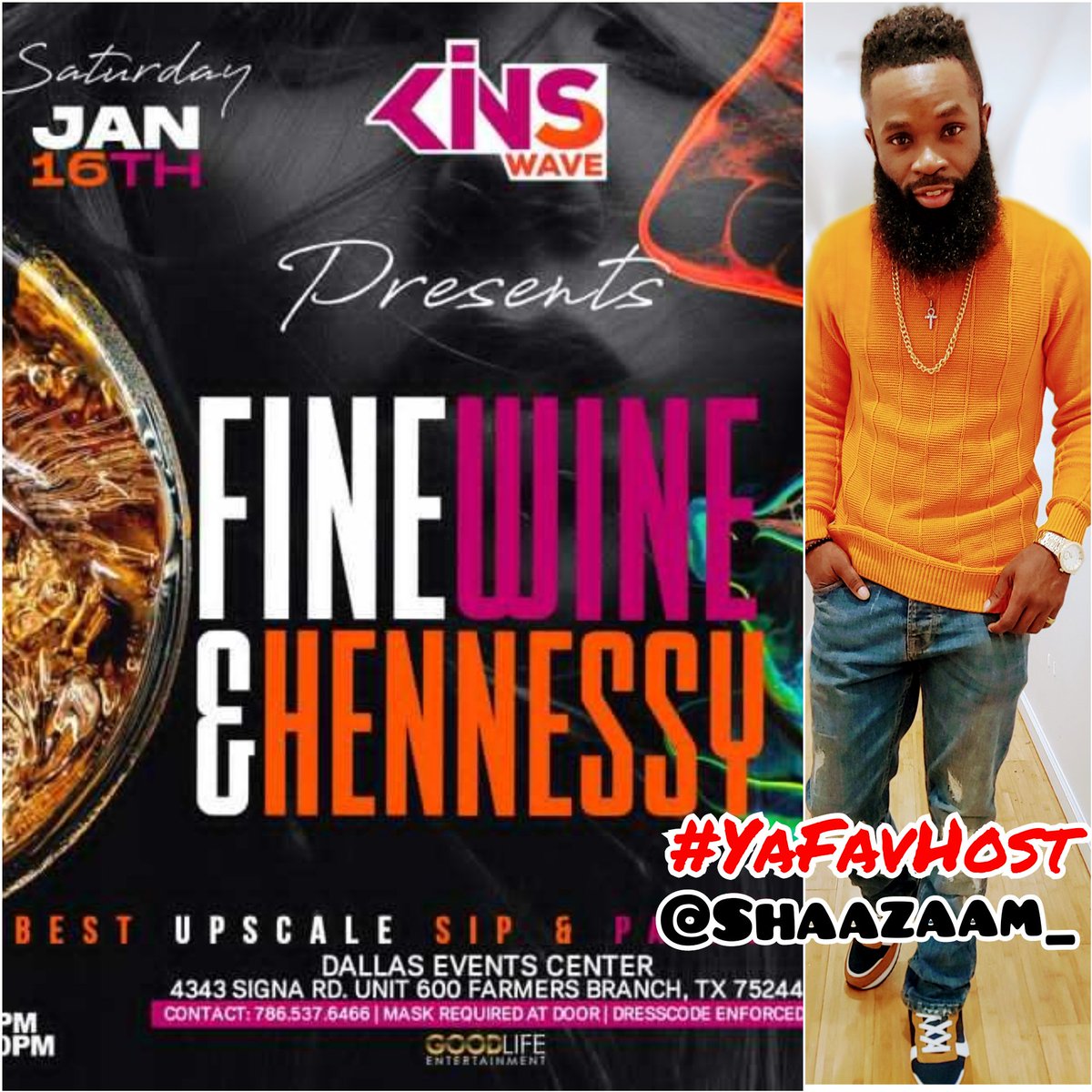 Shaazaam_'s tweet photo. YEEERR 🗣️🎤 DALLAS its finalized !!!
. 
This Jan  16TH #YaFavHost and @WaveKins bringing the vibes!! And I'm excited to turn up with yall!
. 
🍷FINE WINE &amp; HENNESSY🥃
January 16th at the Dallas Event Center
Tickets on sale at https://t.co/hFjKS5s2cM and Eventbrite https://t.co/V7g8BIZut6
