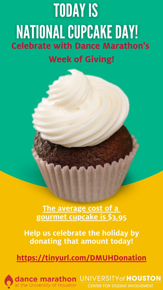 UH_CSI's tweet photo. It’s National Cupcake Day! Celebrate with Dance Marathon by donating the costs of a gourmet cupcake! #DMUH https://t.co/LFpAzhVodU