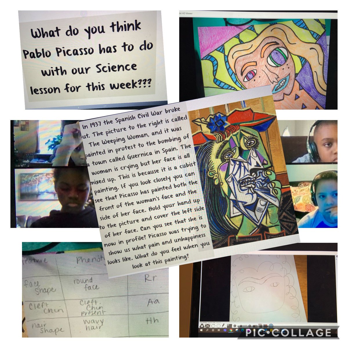 ARTwithJessica's tweet photo. Incredible arts integrated science lesson created by 5th grade teachers @PowderSpringsES @chrisleycreator and @LFraundorf Students study Picasso & inherited traits. Then create Picasso- inspired art w/ dominant & recessive genes. #cobbartrocks #cobbartsintegration #cobbsteam https://t.co/hu8knMaQeN