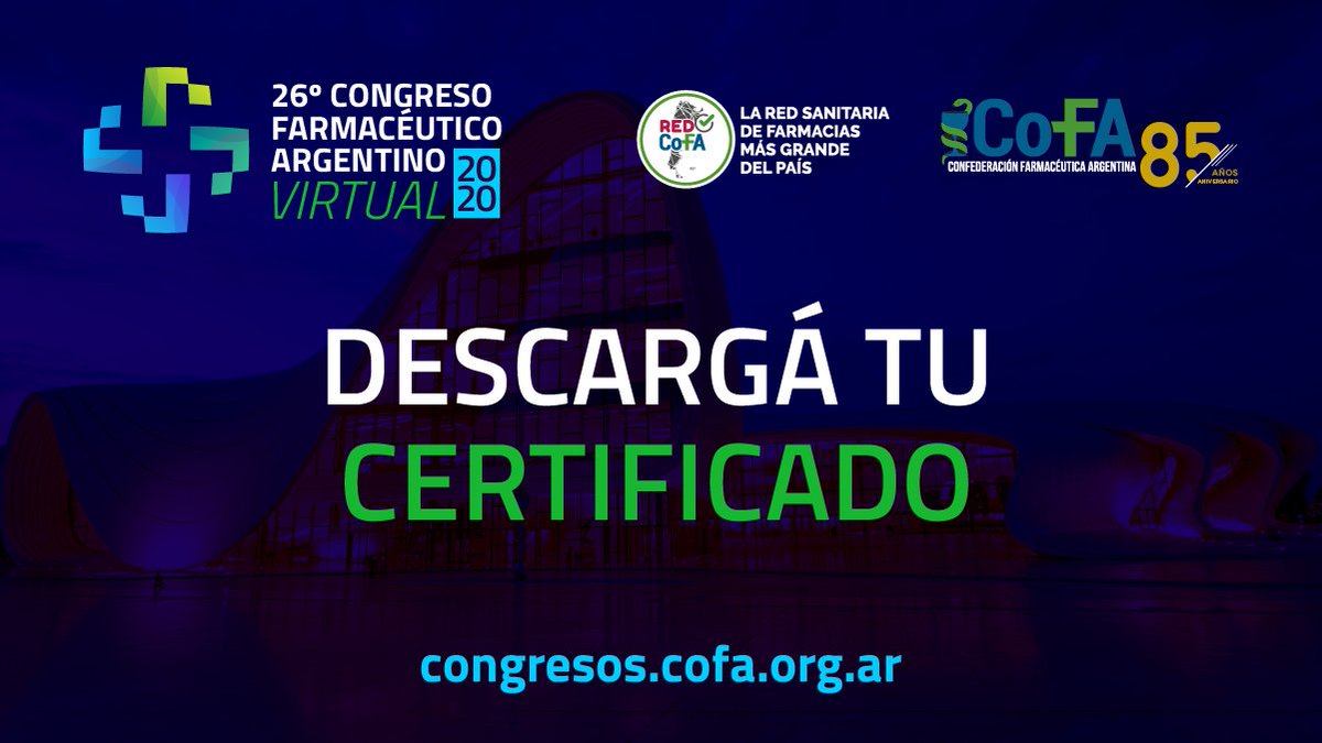 COFAorgar's tweet photo. Están disponibles los certificados para los asistentes al #CFAVirtual2020 que hayan cumplido con los requisitos mínimos:
✅ Visualización de, como mínimo, el 40% de charlas
✅ 2 Charlas Plenarias
Descargalo en https://t.co/F0FdzSOLBw ingresando el mail con el que te registraste. https://t.co/Alf9GroLz9