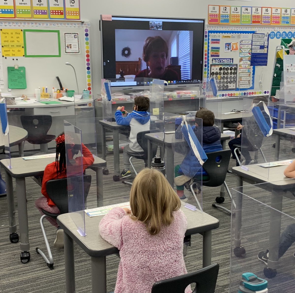 CallieCatchpol1's tweet photo. What a special day in kindergarten @hammelem! Mrs. Sherry Hamm read our kinder classes a holiday book via zoom! ❤️ #hammelem #hammheroes #hammfam https://t.co/tSMKkzt3lA