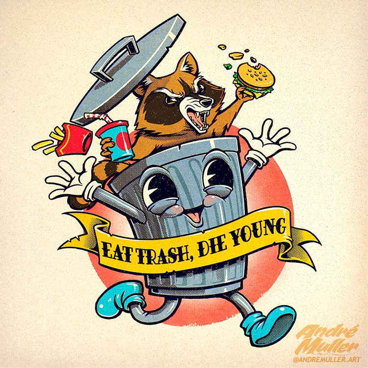 Eat trash, die young! #oldschooltattoo #cartoon #cuphead #illustration