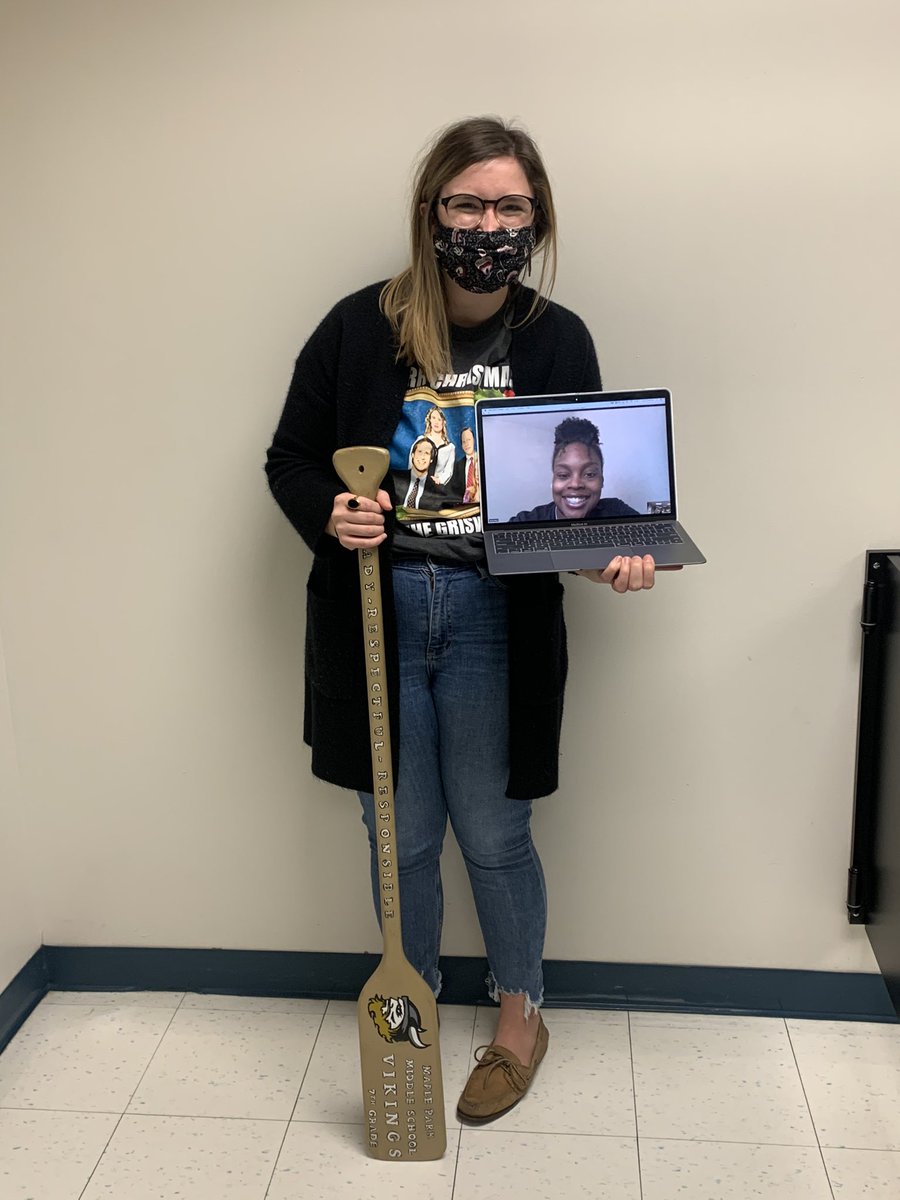 Dr_Allegri's tweet photo. Can I just brag on these 2 really quick? @devinjharris teaches virtually and Grace subs for her &amp; these two have supported one another and partnered up since day 1 to deliver the best teaching possible, and were recognized as the @MaplePrkVikings golden oar winners! #LightTheWay https://t.co/urZxQze26C