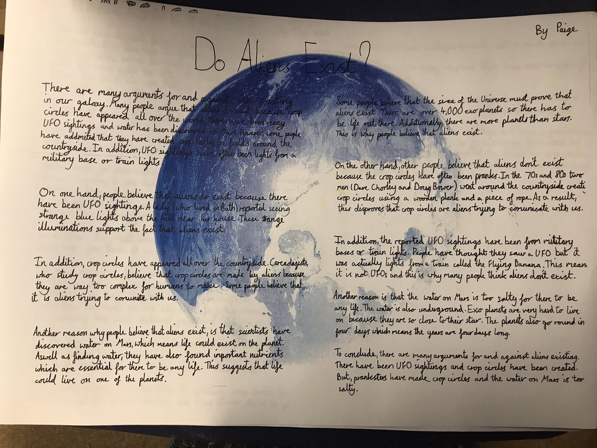 EmmaDavies321's tweet photo. Do aliens exist? 👽 Really proud of Year 5 and their discussion texts @MeadatHilperton https://t.co/11CbwrcpRv