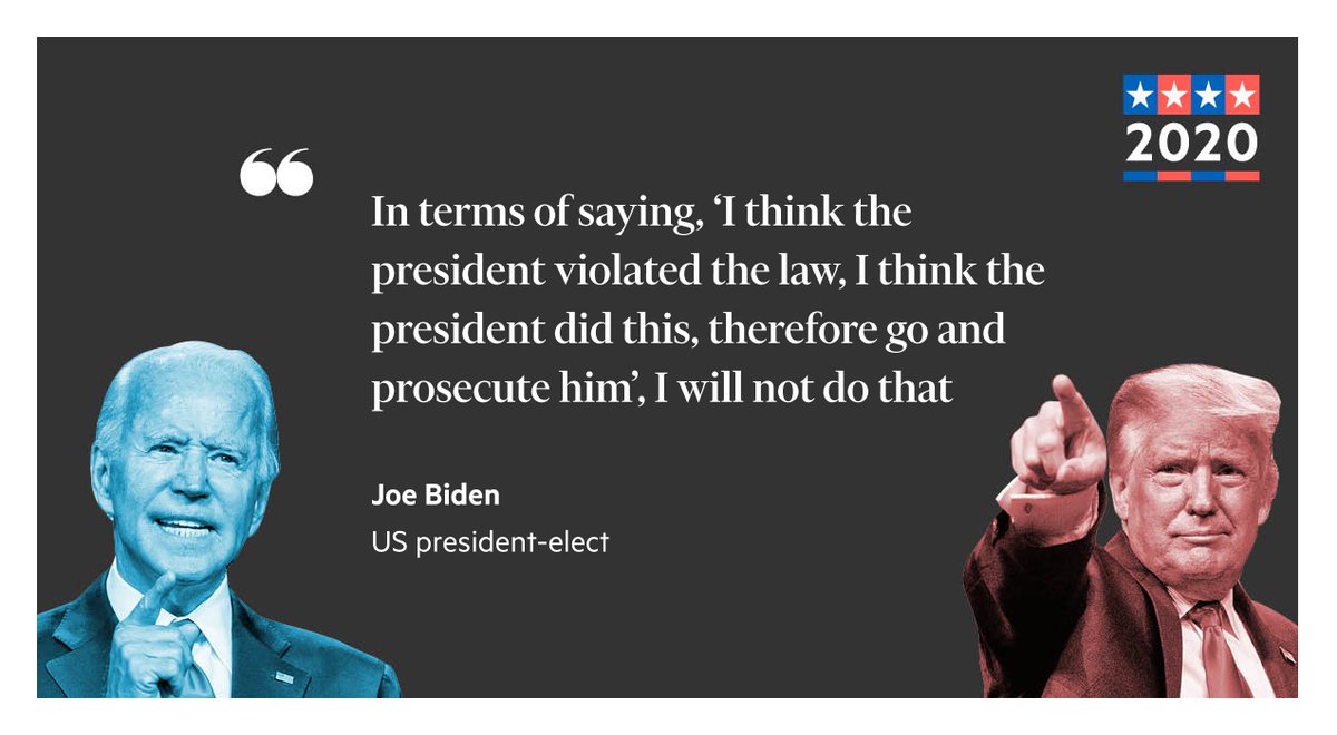 It begs the question: will Biden pursue an investigation into Trump? He's steadfastly refused to say one way or the other whether he believes Trump should be prosecuted — and he certainly does not want it to be the centerpiece of his administration  http://on.ft.com/3qXkon7 