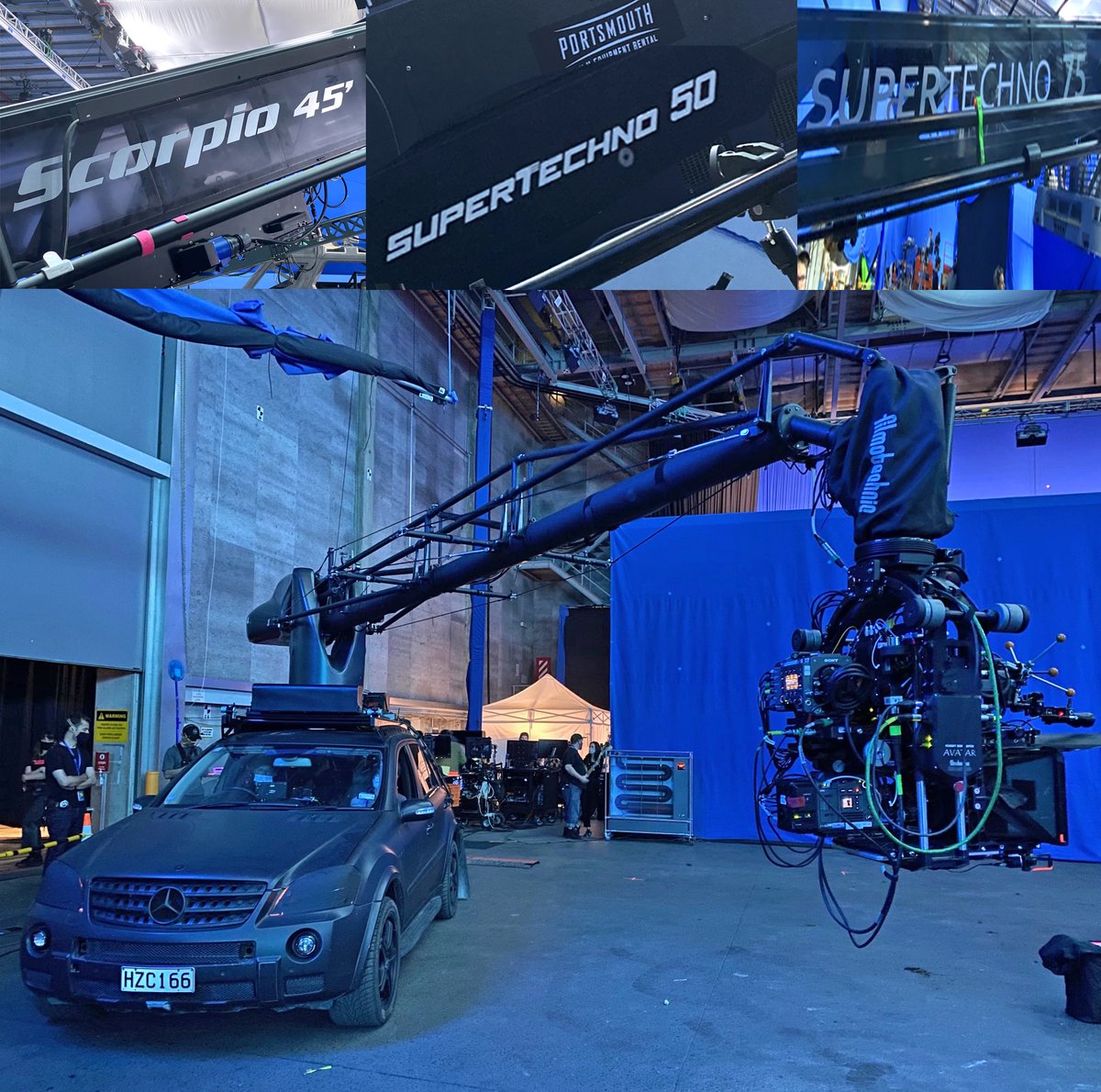 JimCameron's tweet photo. The last set for 2020 filming —The Matador (a 50’ forward command boat) on a 16-ton, 360 degree motion-control base. Three Technocranes and a Russian Arm mounted on top of a Mercedes-Benz. Just another day on the set of the Avatar sequels. (credit @jonlandau) https://t.co/MB6dzUzeEr